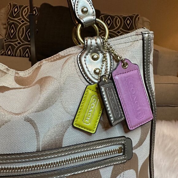 Coach Poppy Metallic Signature Tote Bag - Picture 2 of 10